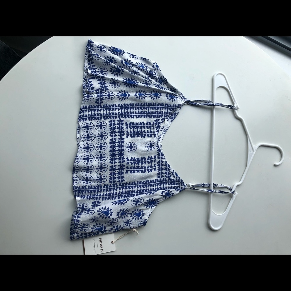 BRAND NEW White and Blue Crop Top